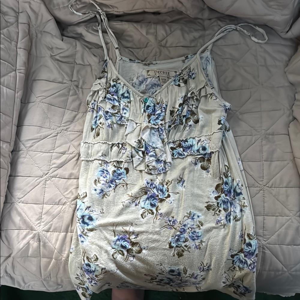 Floral Blue and Cream Women's Top